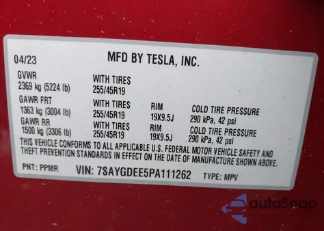 2023 Tesla Model Y Awd/Long Range Dual Motor All-Wheel Drive from USA, damaged, VIN 7SAYGDEE5PA111262